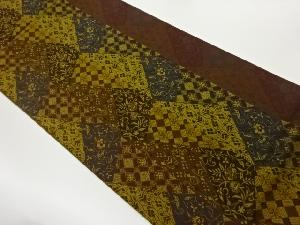 切り嵌め菱に唐草・花模様織出し全通洒落袋帯